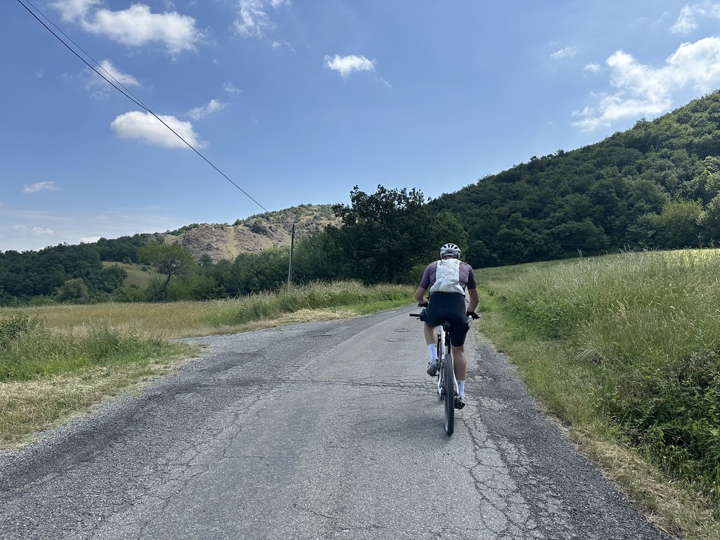 Riding a quiet backroad in Emilia Romagna